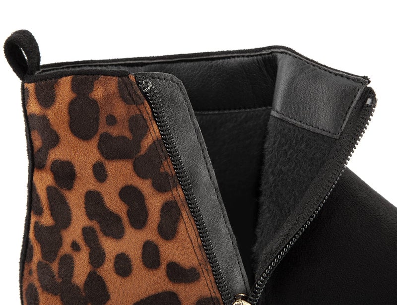 MaxMuxun Women's Ankle Boots Flat Low Heel Booties Ladies Quilted Fall Winter Fashion Boots with Side Zipper Leopard Faux Suede Size 6.5 - Image 5